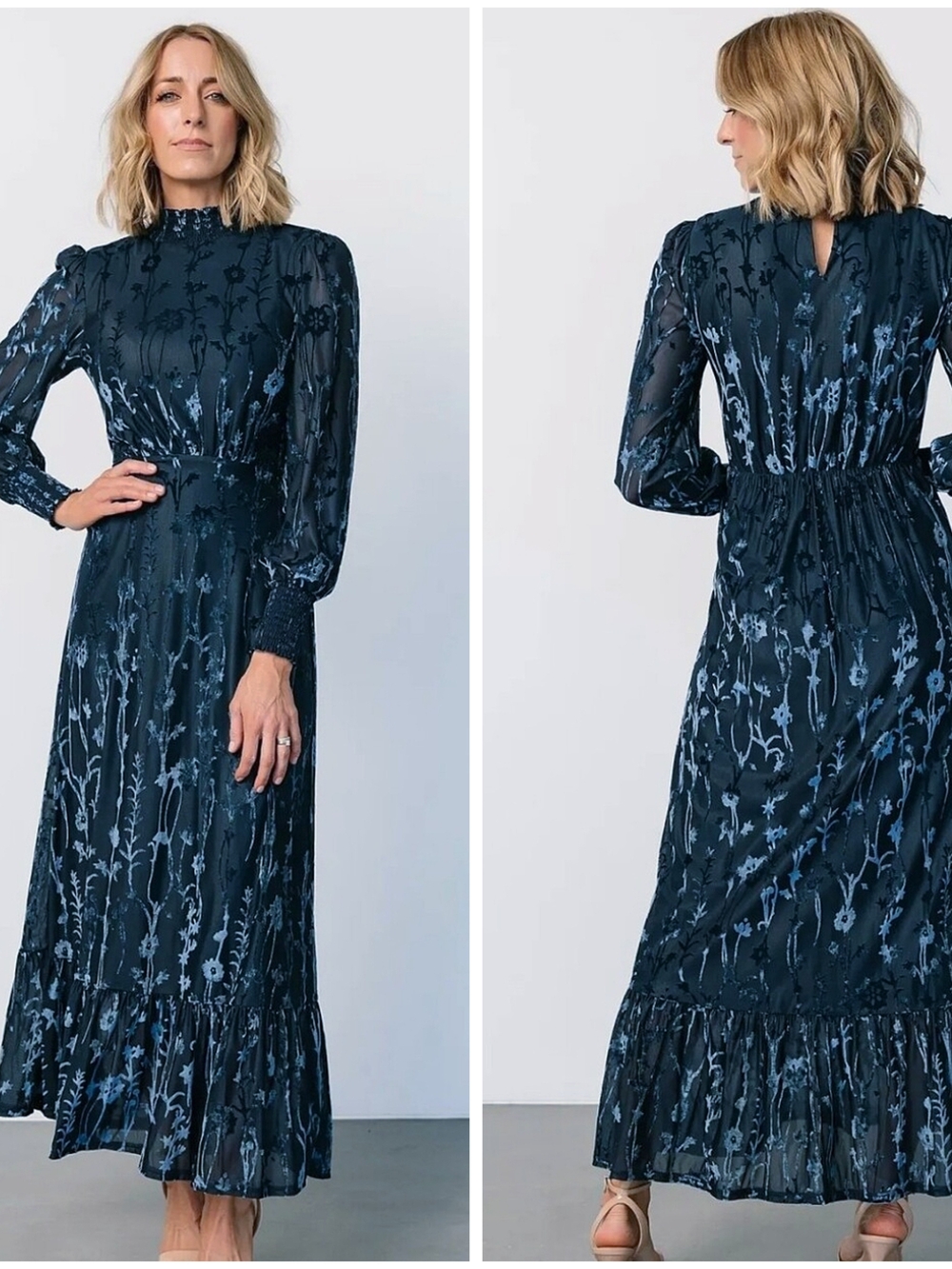 Baltic Born, Penelope Velvet Midnight Blue Floral Maxi Dress